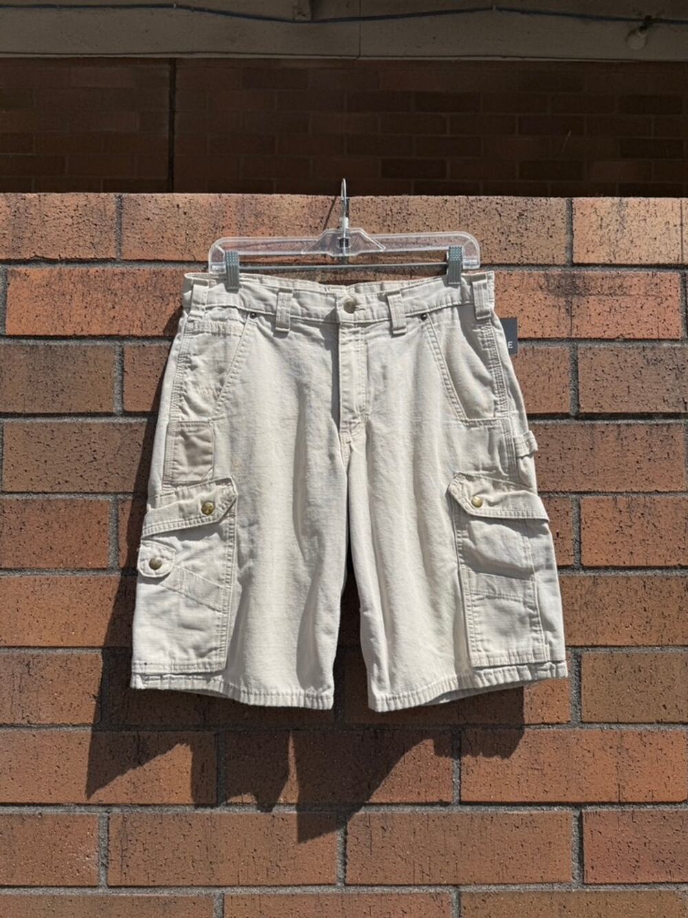 2012 Carhartt Y2K Vintage Beige Cream Ripstop Carpenter Cargo Shorts B357